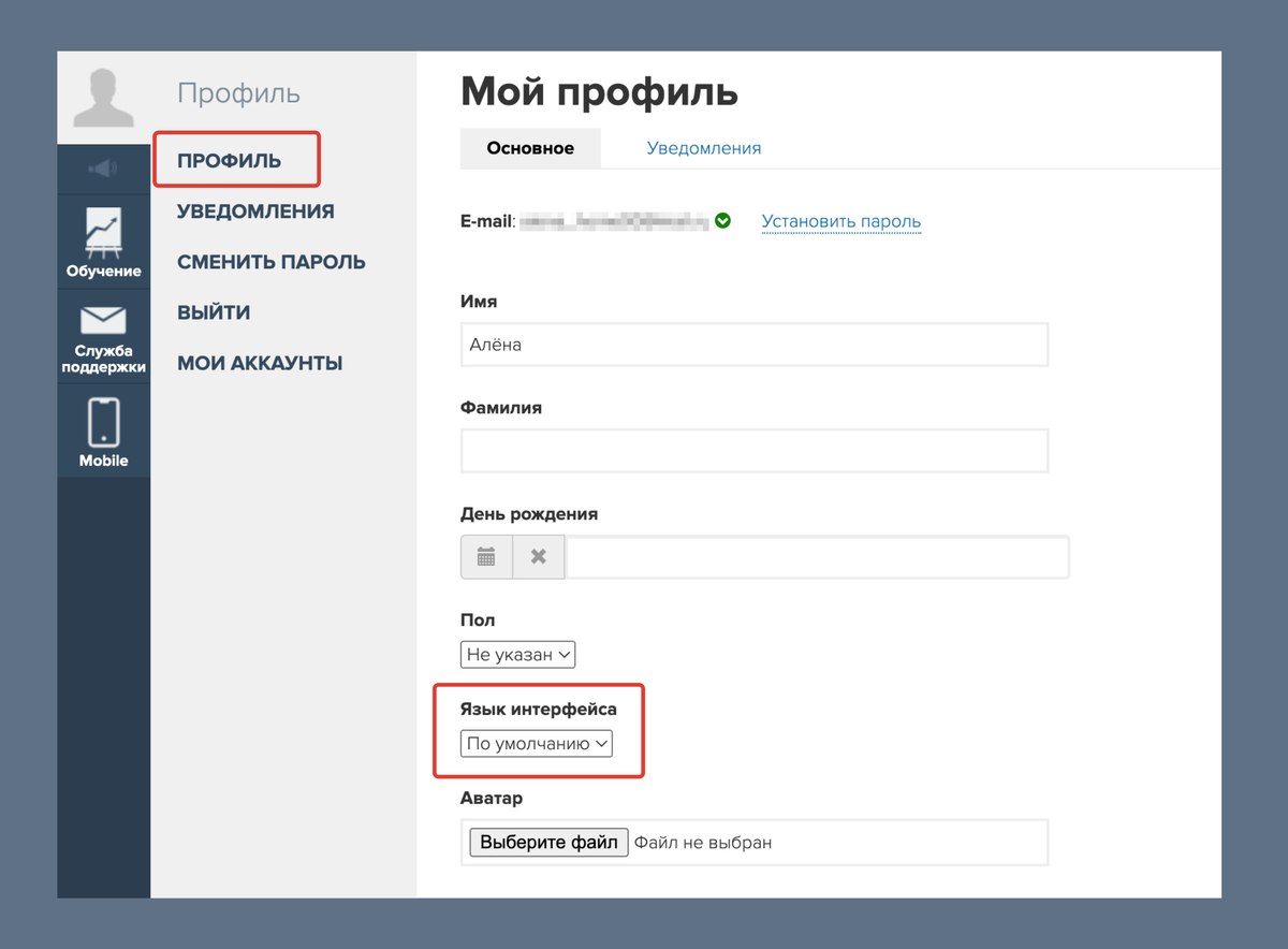 Язык интерфейса для отдельного пользователя Язык интерфейса для отдельного пользователя