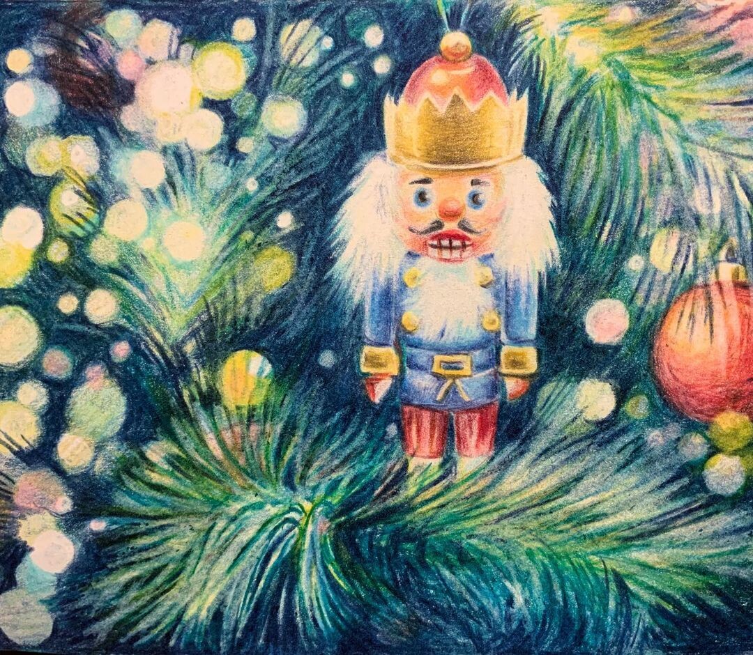 Новогодняя открытка цветными карандашами от @kavalenkavart Новогодняя открытка цветными карандашами от @kavalenkavart
