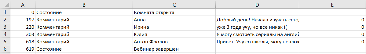 Комментарии, выгруженные в формате сценария Комментарии, выгруженные в формате сценария