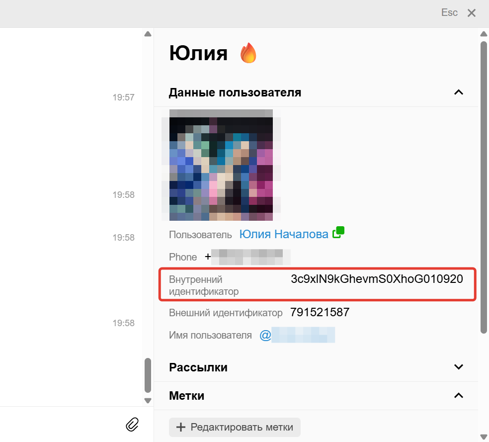 Внутренний ID чата Внутренний ID чата