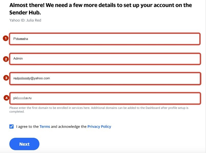 Форма регистрации в Yahoo Sender Hub Форма регистрации в Yahoo Sender Hub