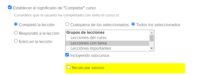 <p>
La finalización del curso se considera la finalización de todas las lecciones con tareas en el curso y todos los subcursos.</p> <p>
La finalización del curso se considera la finalización de todas las lecciones con tareas en el curso y todos los subcursos.</p>