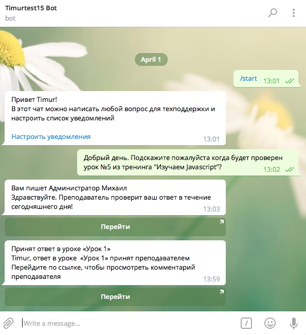 Вид чата у ученика Вид чата у ученика