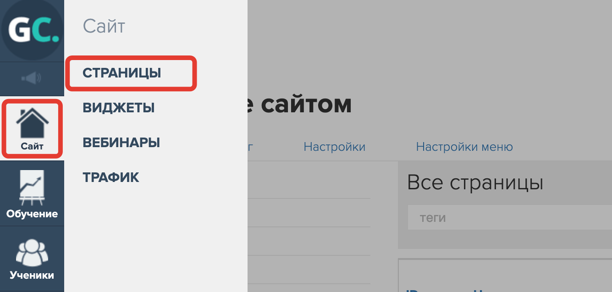 Раздел «Сайт - Страницы» Раздел «Сайт - Страницы»