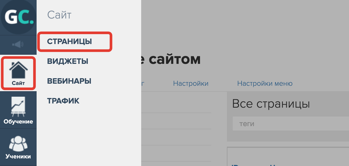 Раздел «Сайт - Страницы»