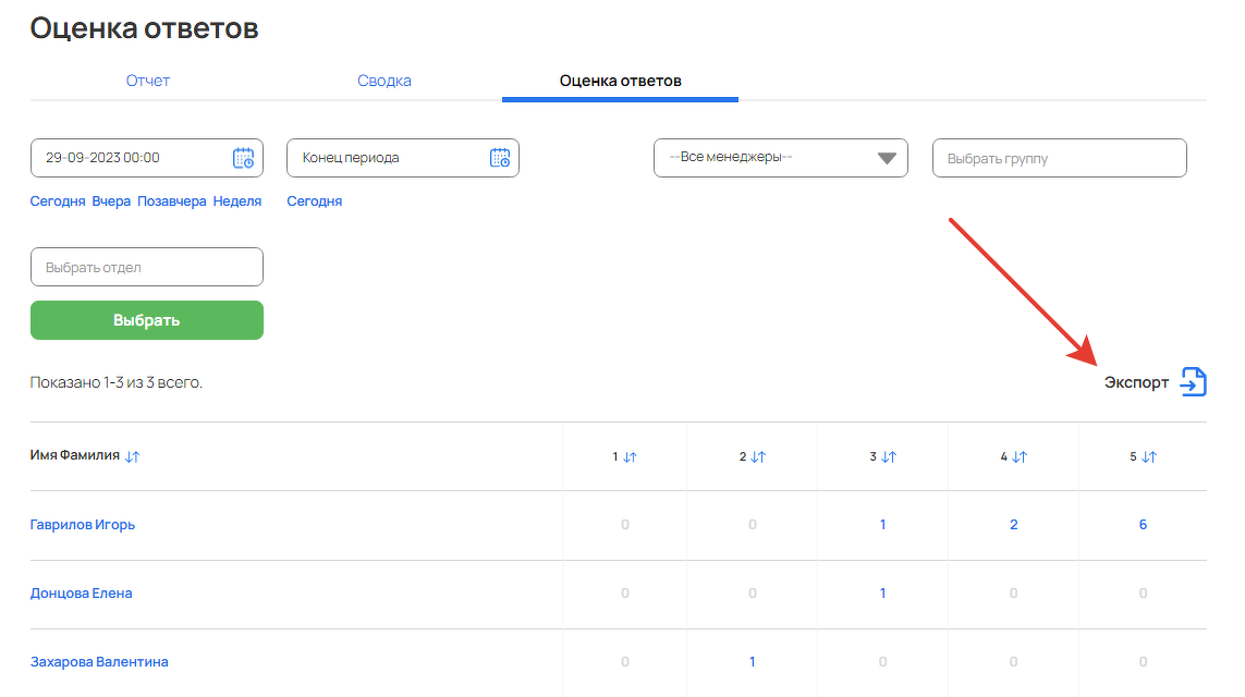 Экспорт отчета по оценкам