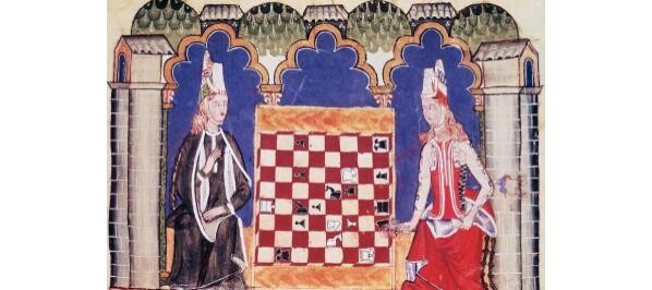 Две испанские дамы играют в шахматы. Из книги Альфонсо X Мудрого, 1283 г. Две испанские дамы играют в шахматы. Из книги Альфонсо X Мудрого, 1283 г.