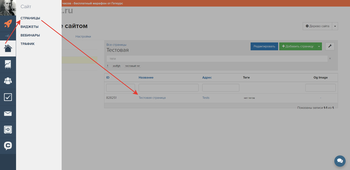 Добавить страницу сайта. Сайты на Геткурс. Геткурс вебинары. Настройка Геткурс. Геткурс модули скрин.