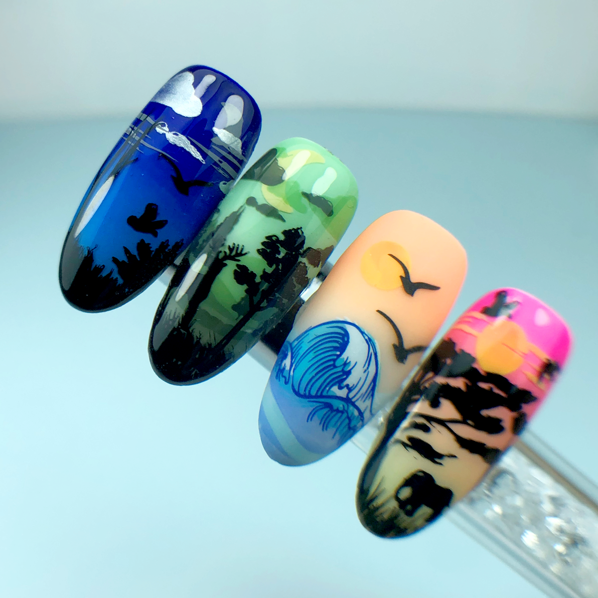 Peisaj realizat prin stamping, pe fundal degrade