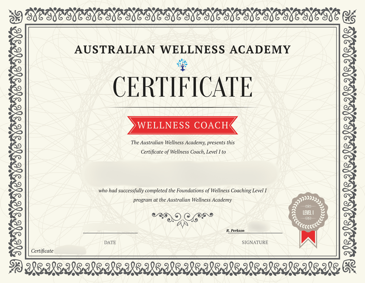 Сертификат международной академии wellness-коучинга Australian Wellness Academy