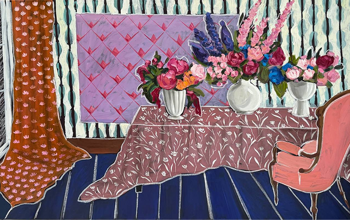 
		
		<p>Интерьер с тремя вазами, 2025<br>Обои, масло, масляная пастель<br>100 Х 160&nbsp;cm</p>		