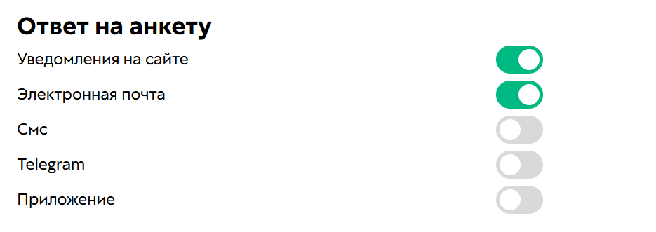 Уведомление Ответ на анкету
