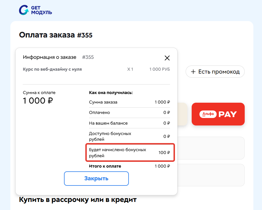 <p>Бонусные рубли будут начислены после оплаты</p>