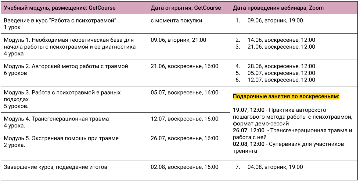 Расписание 