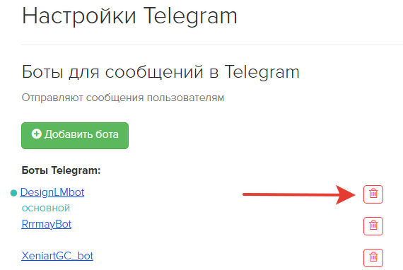 Удаление бота в настройках Telegram