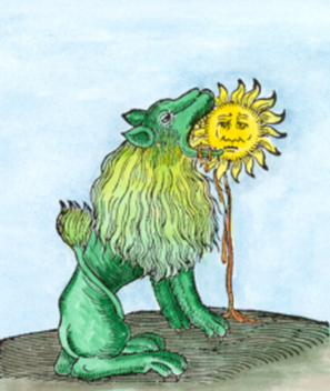 Рис. 2 Лев, пожирающий Солнце. Иллюстрация из алхимического трактата “Rosarium Philosophorum” 