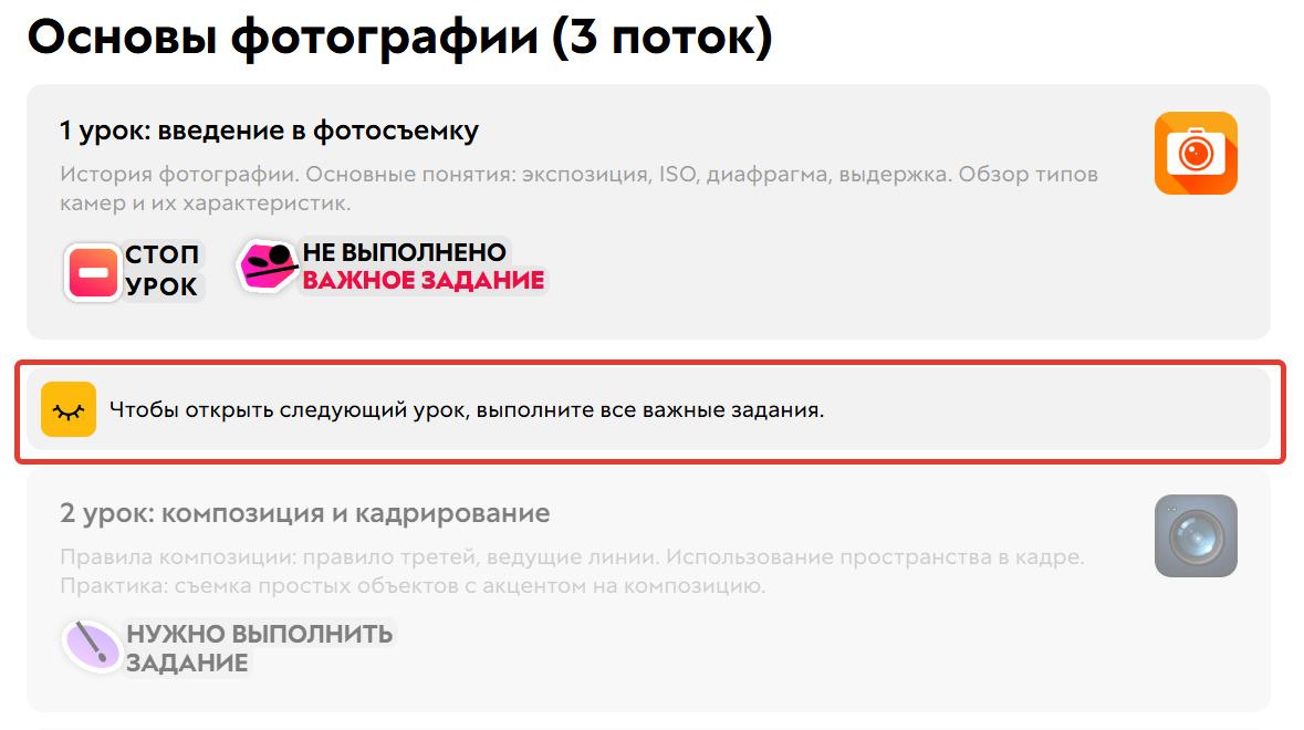 Из-за стоп-урока ученик не может перейти к следующим урокам, пока ответ на задание не будет принят