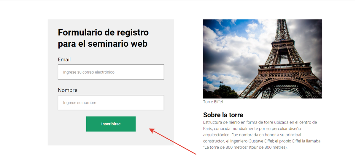 Formulario de registro para el seminario web