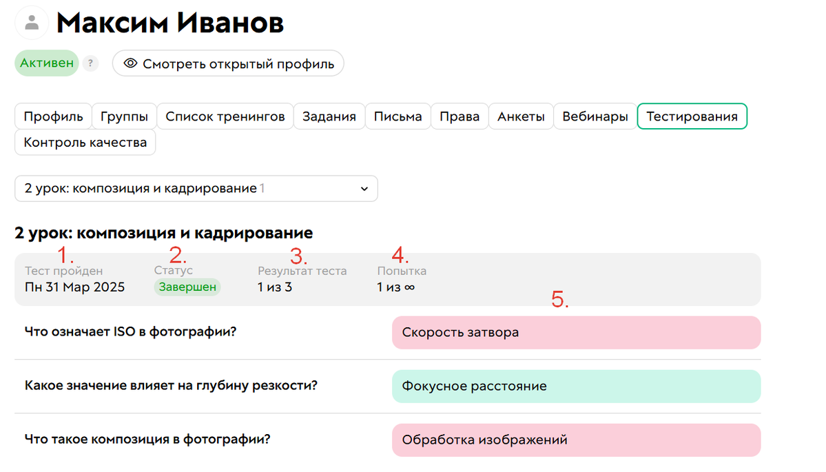 Информация в ответе пользователя