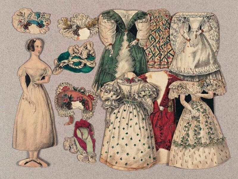 Антикварная картонажная кукла. XIX век