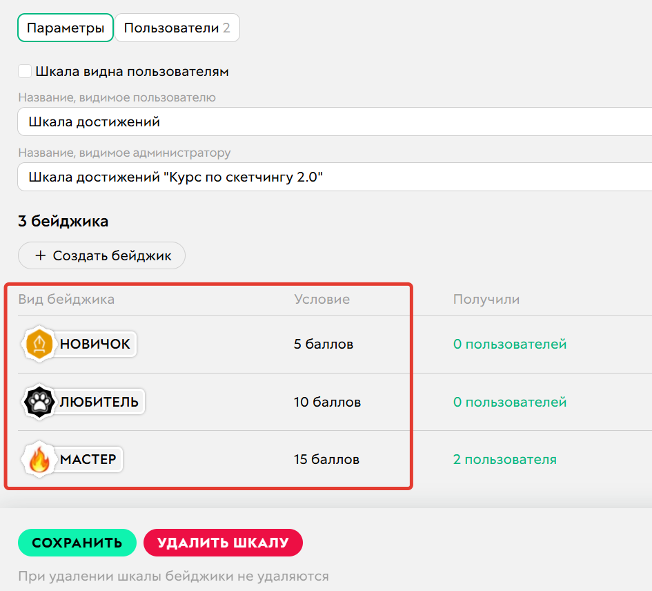 <p>В шкале настроено несколько бейджиков</p>