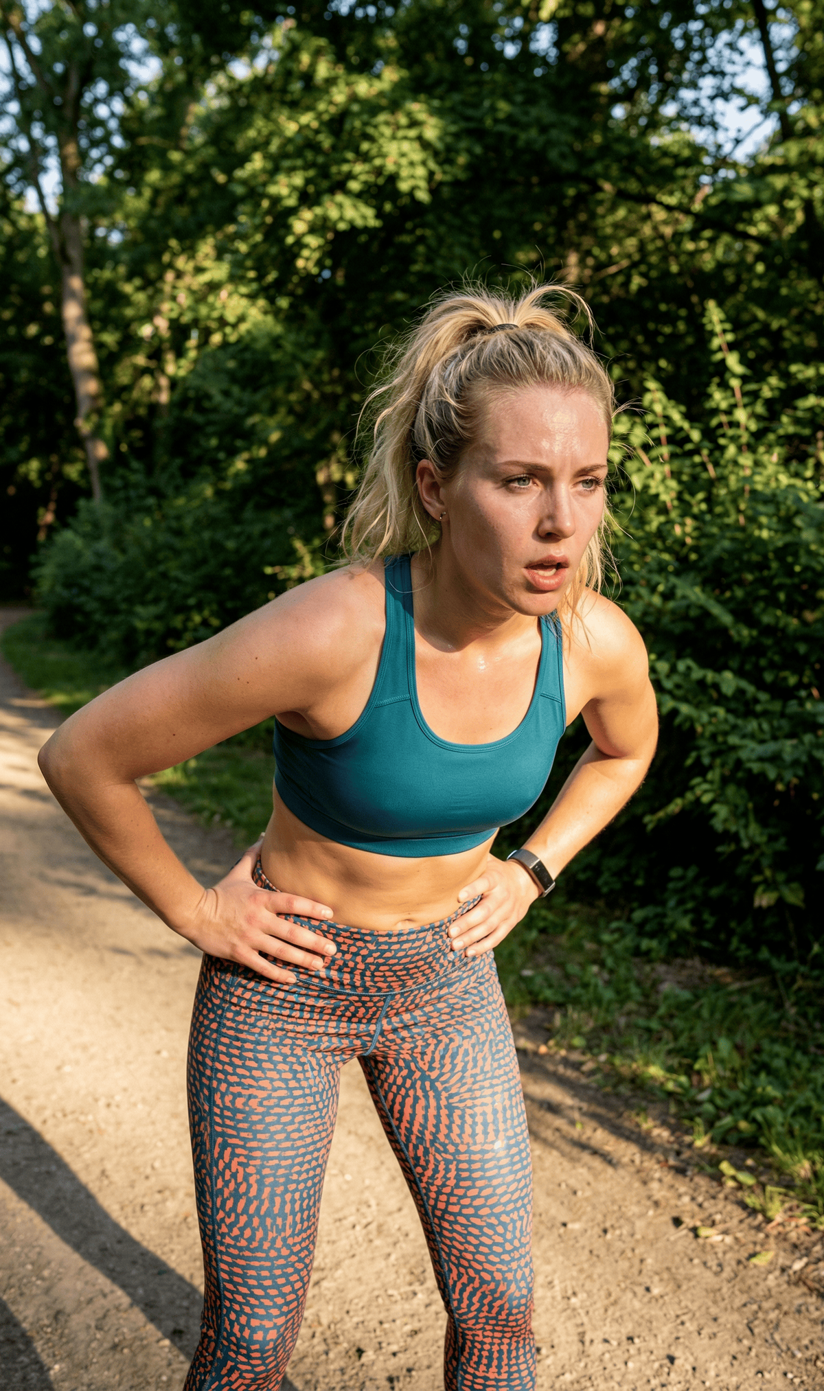 Вымотанная женщина в парке как иллюстрация выгорания и небаланса в велнесе